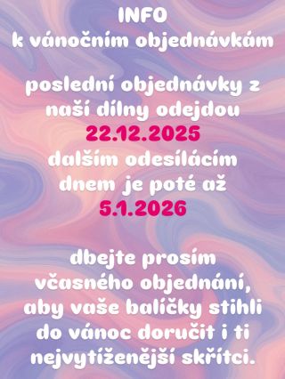 Info pro všechny, kteří chtějí stihnout dárky pod stromeček 🎄 Hlásíme, že přes svátky naše dílna zůstane zavřena a ruce...